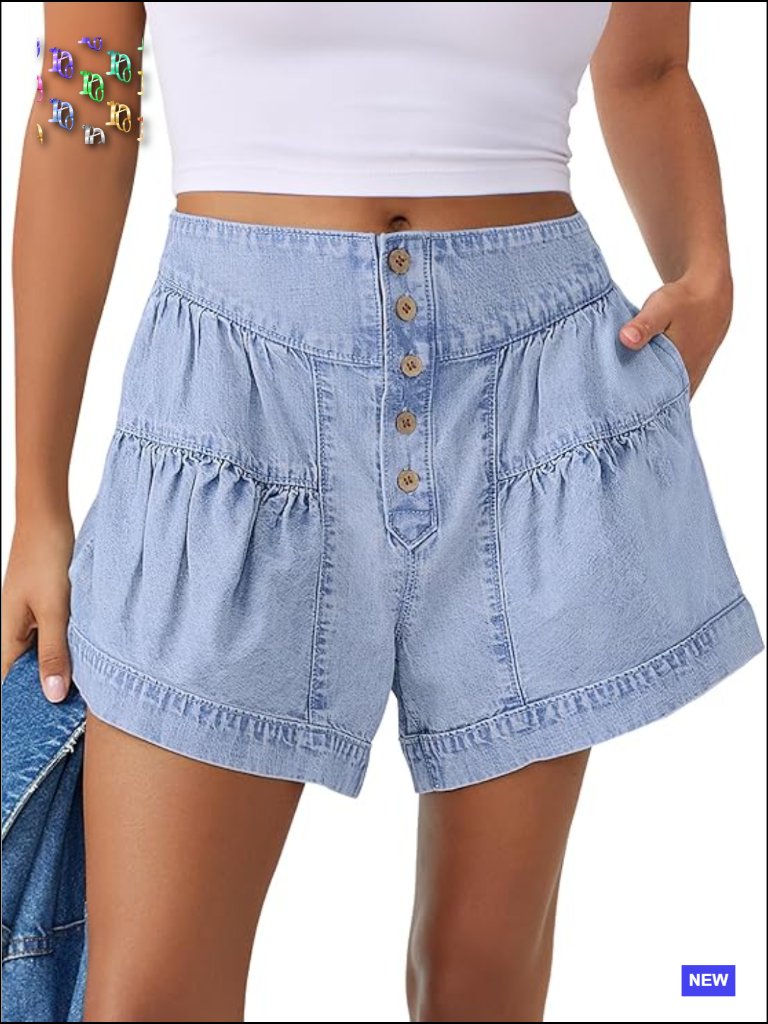 Wide Leg Denim Shorts High Waisted Baggy Jean Skort Pleated Casual Summer